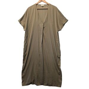 P Cill Olive Green V-Neck Midi Relaxed Shift Dress PD30234 L Large